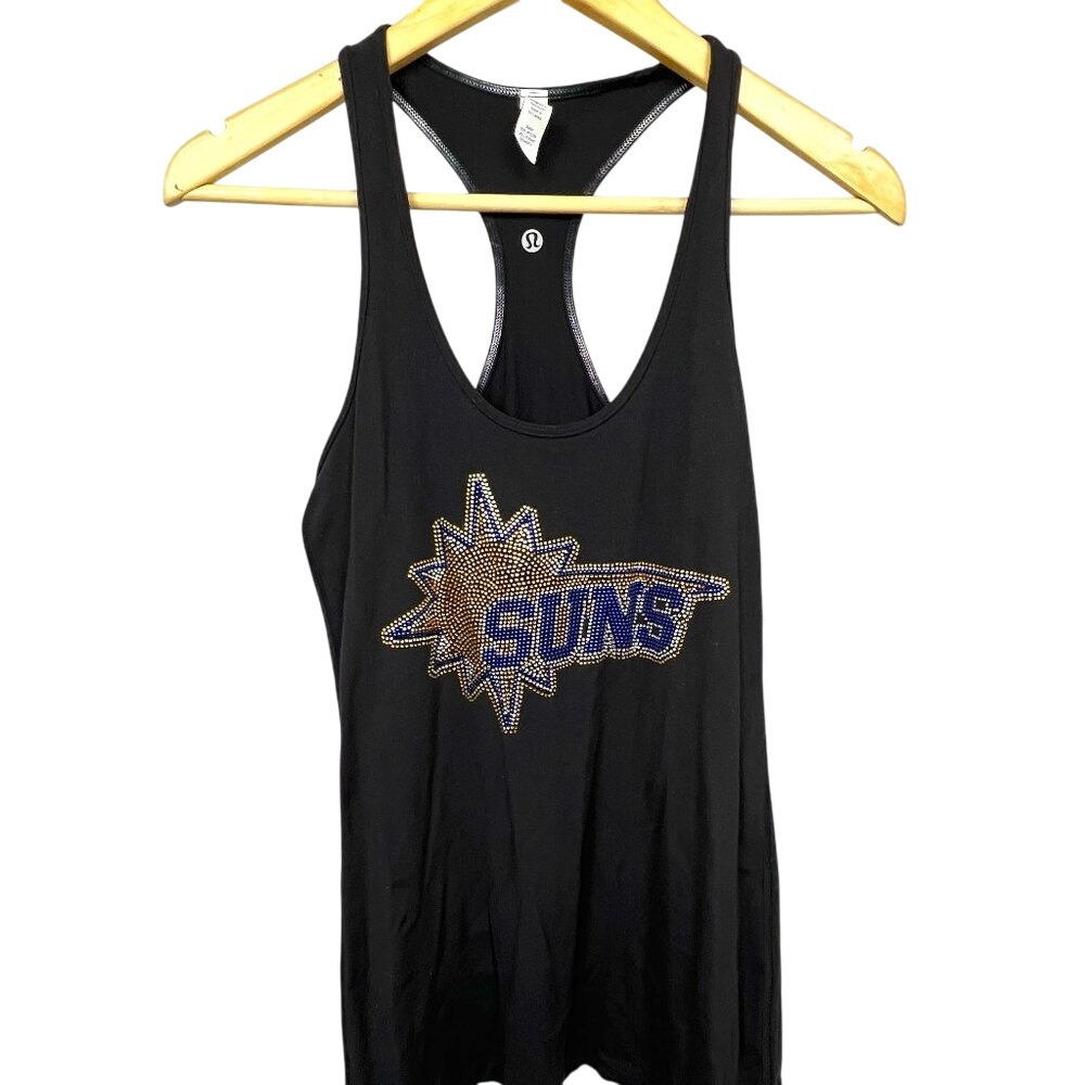 LuLulemon Phoenix‎ Suns Black Racerback Tank Top SZ 8 Bedazzled Logo Basketball